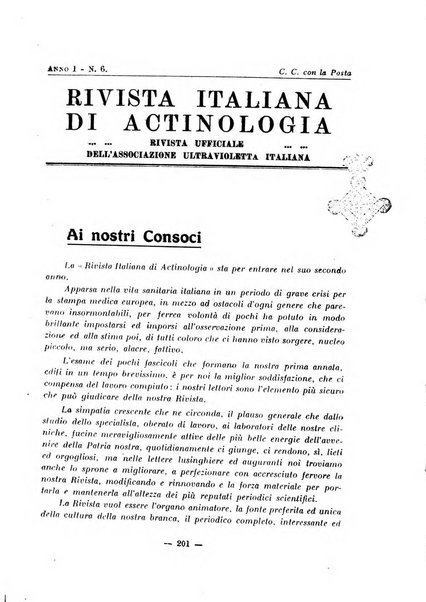 Rivista italiana di actinologia rivista ufficiale dell'Associazione ultravioletta italiana