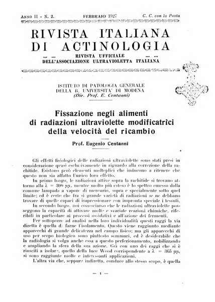 Rivista italiana di actinologia rivista ufficiale dell'Associazione ultravioletta italiana