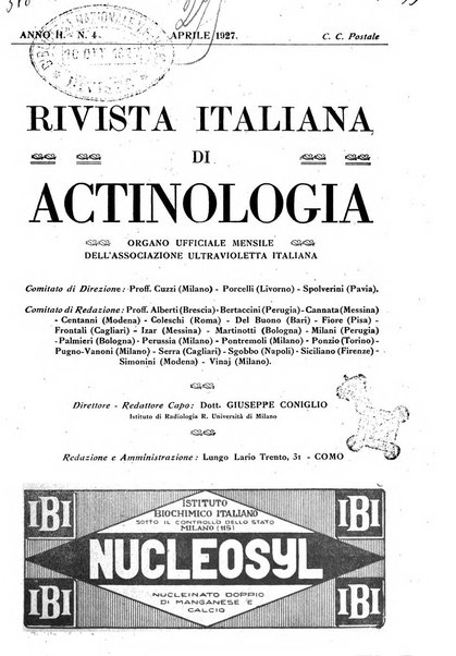 Rivista italiana di actinologia rivista ufficiale dell'Associazione ultravioletta italiana