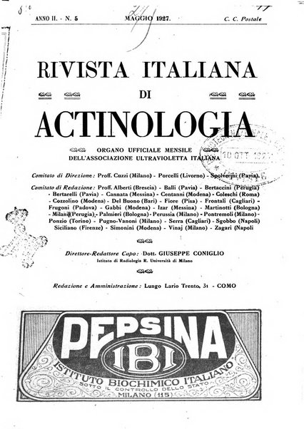 Rivista italiana di actinologia rivista ufficiale dell'Associazione ultravioletta italiana