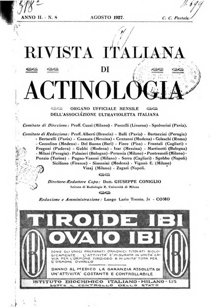 Rivista italiana di actinologia rivista ufficiale dell'Associazione ultravioletta italiana