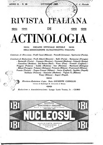 Rivista italiana di actinologia rivista ufficiale dell'Associazione ultravioletta italiana