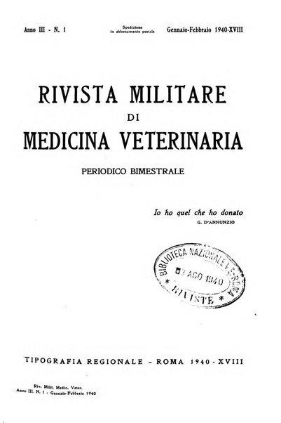 Rivista militare di medicina veterinaria Periodico bimestrale