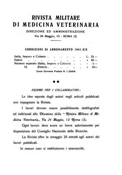 Rivista militare di medicina veterinaria Periodico bimestrale