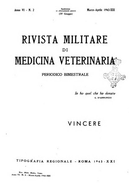 Rivista militare di medicina veterinaria Periodico bimestrale