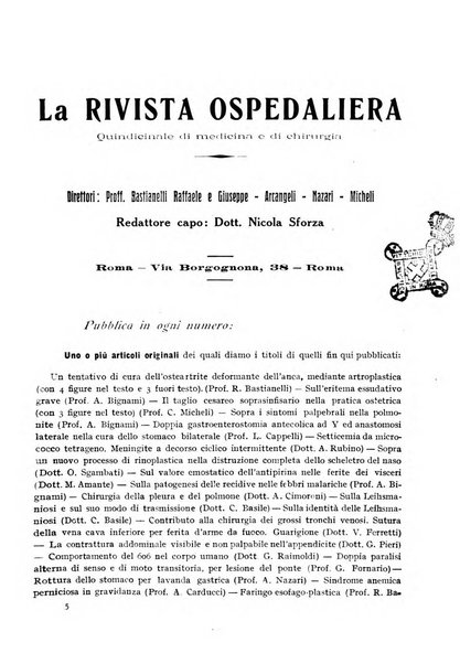 Rivista ospedaliera giornale di tecnica nosocomiale, di pratica e di interessi professionali