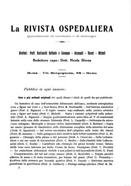 Rivista ospedaliera giornale di tecnica nosocomiale, di pratica e di interessi professionali