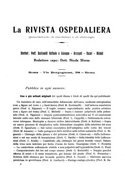 Rivista ospedaliera giornale di tecnica nosocomiale, di pratica e di interessi professionali