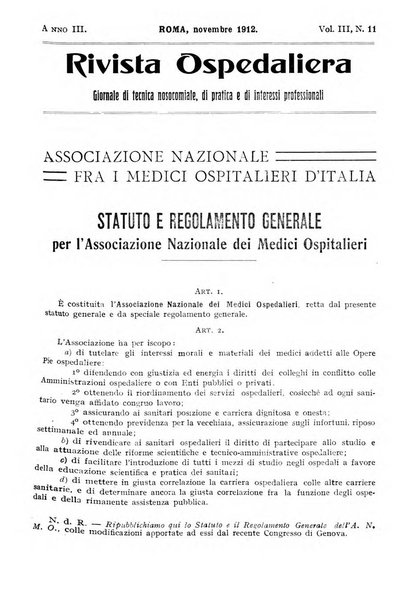 Rivista ospedaliera giornale di tecnica nosocomiale, di pratica e di interessi professionali