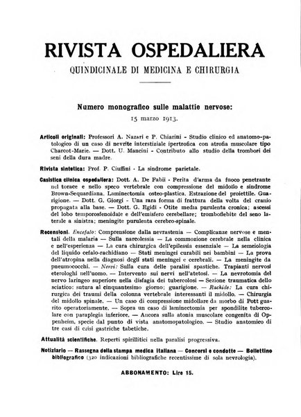 Rivista ospedaliera giornale di tecnica nosocomiale, di pratica e di interessi professionali