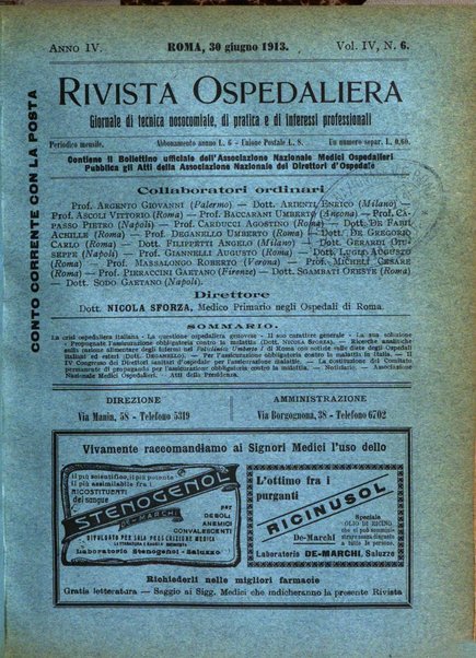 Rivista ospedaliera giornale di tecnica nosocomiale, di pratica e di interessi professionali