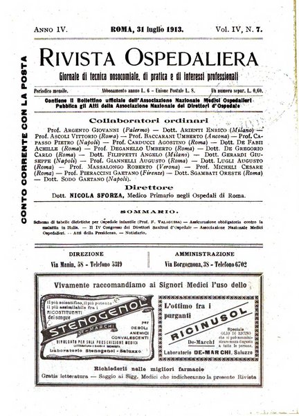 Rivista ospedaliera giornale di tecnica nosocomiale, di pratica e di interessi professionali