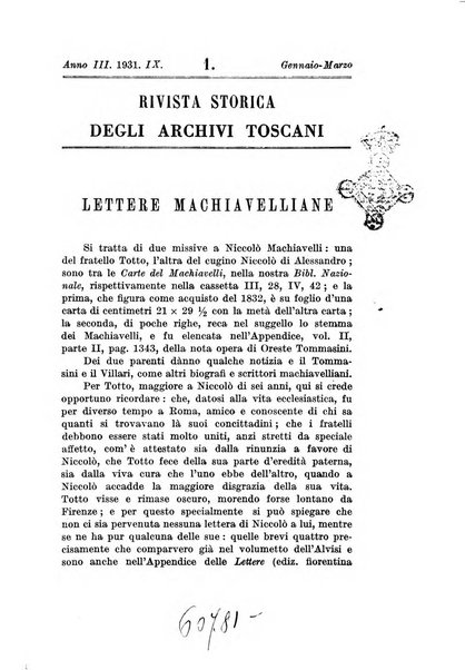 Rivista storica degli archivi toscani