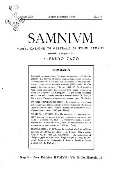 Samnium pubblicazione trimestrale di studi storici regionali