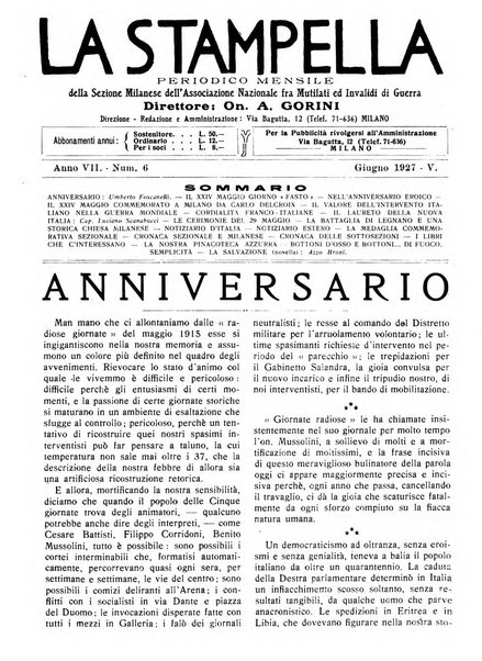 La stampella periodico mensile della sezione milanese dell'Associazione nazionale fra mutilati ed invalidi di guerra