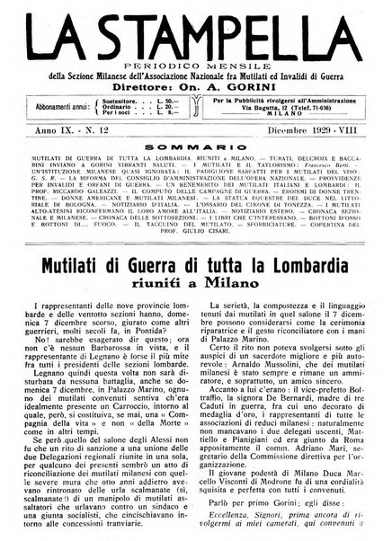 La stampella periodico mensile della sezione milanese dell'Associazione nazionale fra mutilati ed invalidi di guerra