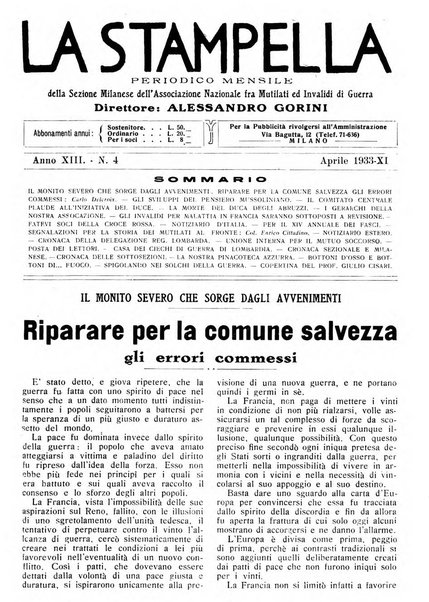 La stampella periodico mensile della sezione milanese dell'Associazione nazionale fra mutilati ed invalidi di guerra