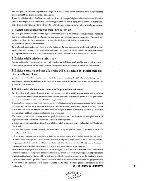 Tecnica ed organizzazione nuove macchine, architettura industriale, assistenza sociale