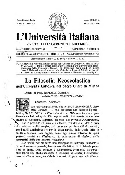 L'università italiana rivista dell'istruzione superiore