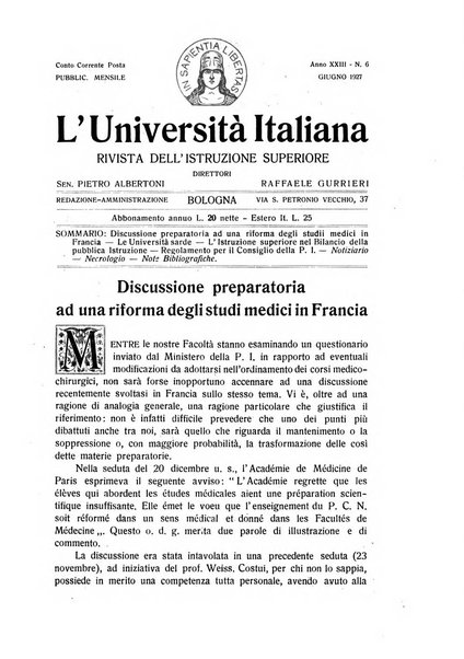 L'università italiana rivista dell'istruzione superiore