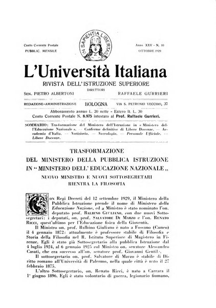 L'università italiana rivista dell'istruzione superiore