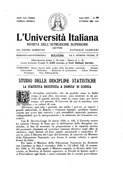 L'università italiana rivista dell'istruzione superiore