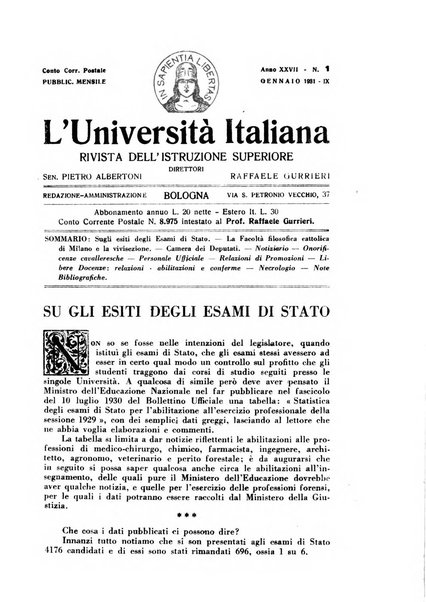 L'università italiana rivista dell'istruzione superiore