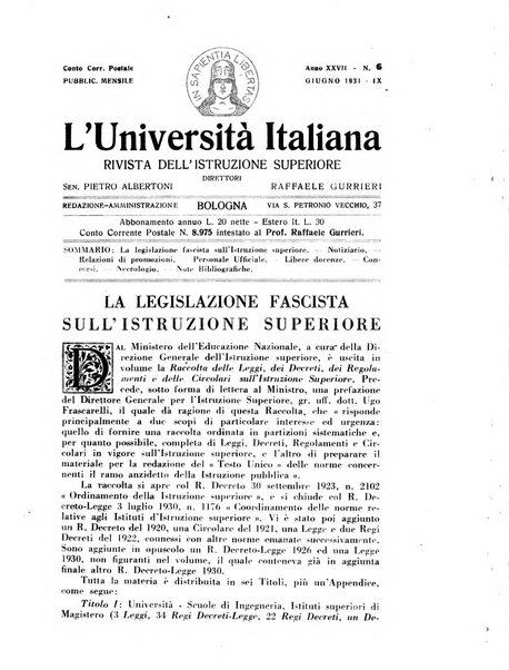 L'università italiana rivista dell'istruzione superiore