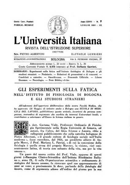 L'università italiana rivista dell'istruzione superiore