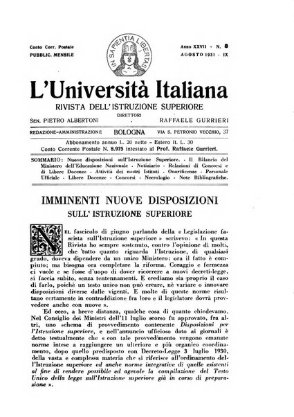 L'università italiana rivista dell'istruzione superiore