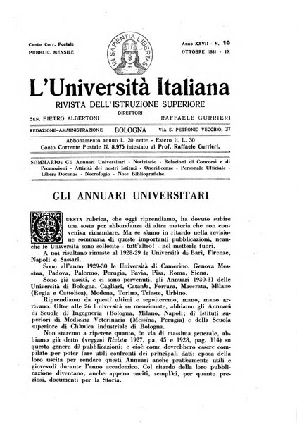 L'università italiana rivista dell'istruzione superiore