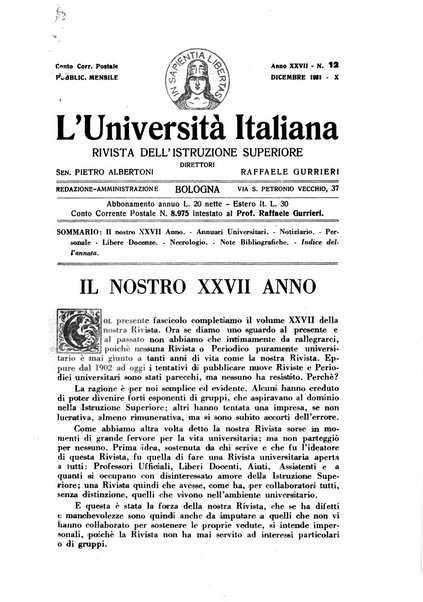 L'università italiana rivista dell'istruzione superiore