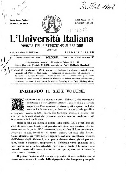 L'università italiana rivista dell'istruzione superiore