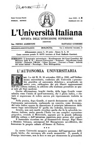 L'università italiana rivista dell'istruzione superiore