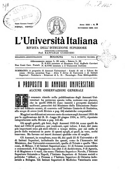 L'università italiana rivista dell'istruzione superiore