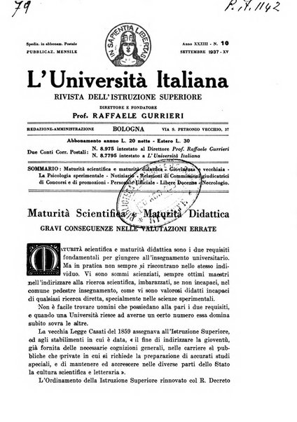 L'università italiana rivista dell'istruzione superiore