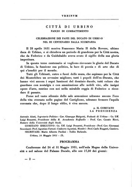 Urbinum bollettino di cultura ufficiale per gli atti della brigata urbinate degli amici dei monumenti, della reale Accademia Raffaello e del reale Istituto di belle arti delle Marche