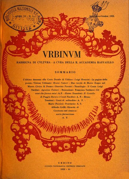 Urbinum bollettino di cultura ufficiale per gli atti della brigata urbinate degli amici dei monumenti, della reale Accademia Raffaello e del reale Istituto di belle arti delle Marche