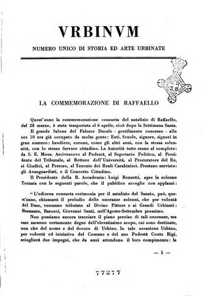 Urbinum bollettino di cultura ufficiale per gli atti della brigata urbinate degli amici dei monumenti, della reale Accademia Raffaello e del reale Istituto di belle arti delle Marche