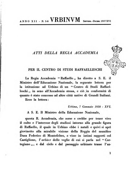 Urbinum bollettino di cultura ufficiale per gli atti della brigata urbinate degli amici dei monumenti, della reale Accademia Raffaello e del reale Istituto di belle arti delle Marche