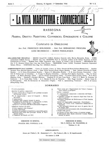 La vita marittima e commerciale rassegna di marina, diritto marittimo, commercio, emigrazione e colonie