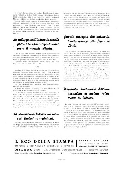 Vita tessile organo ufficiale della Federazione nazionale fascista delle industrie tessili varie del cappello