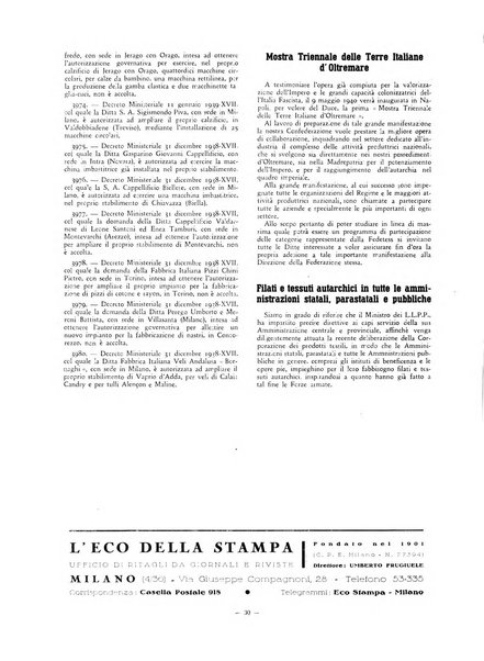 Vita tessile organo ufficiale della Federazione nazionale fascista delle industrie tessili varie del cappello