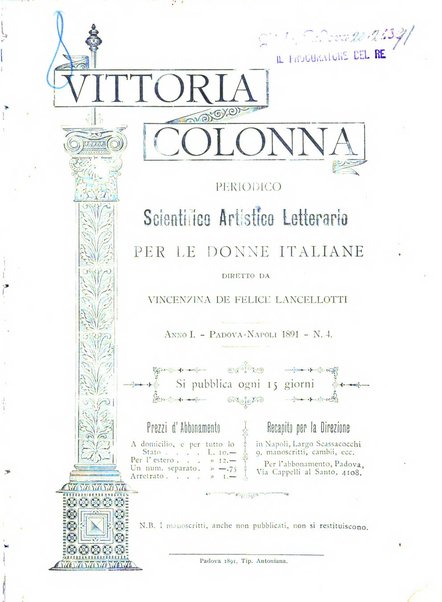 Vittoria Colonna periodico scientifico, artistico, letterario per le donne italiane