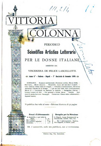 Vittoria Colonna periodico scientifico, artistico, letterario per le donne italiane