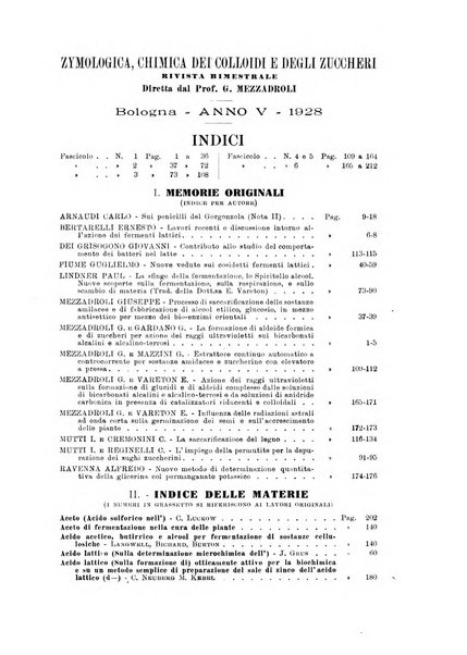 Zymologica e chimica dei colloidi e degli zuccheri