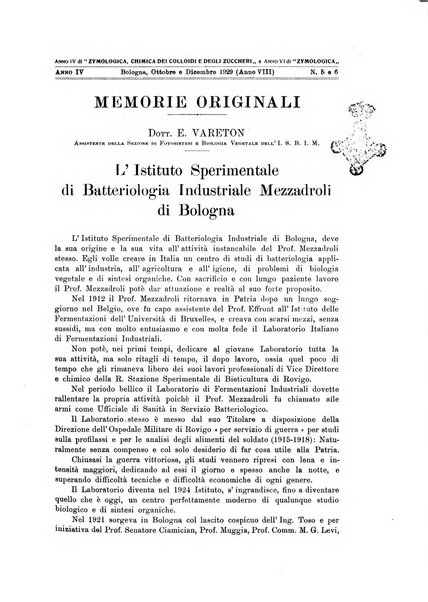 Zymologica e chimica dei colloidi e degli zuccheri