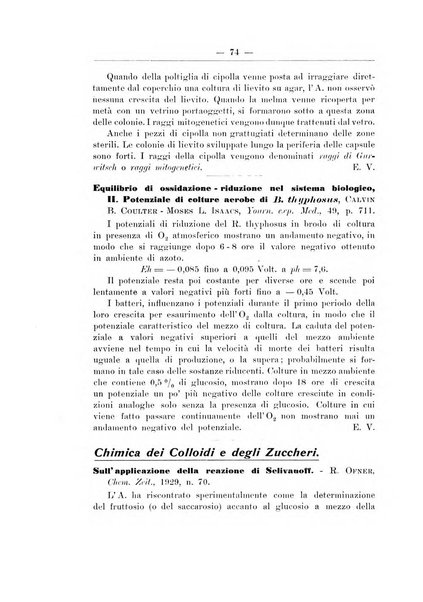 Zymologica e chimica dei colloidi e degli zuccheri