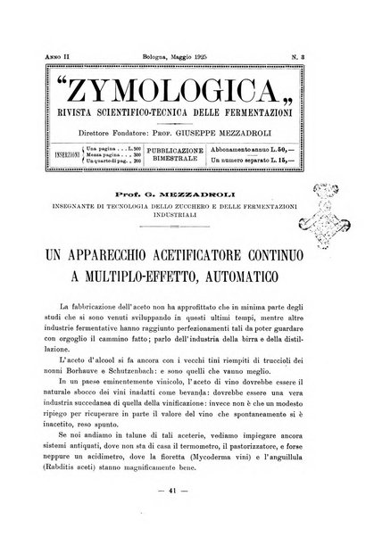 Zymologica rivista tecnica delle fermentazioni