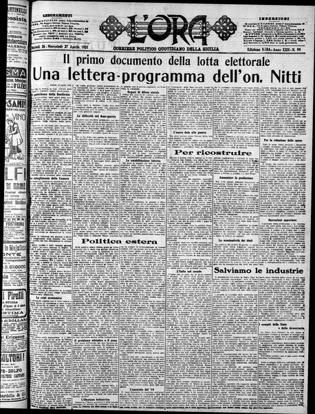 L'ora : corriere politico, quotidiano della Sicilia